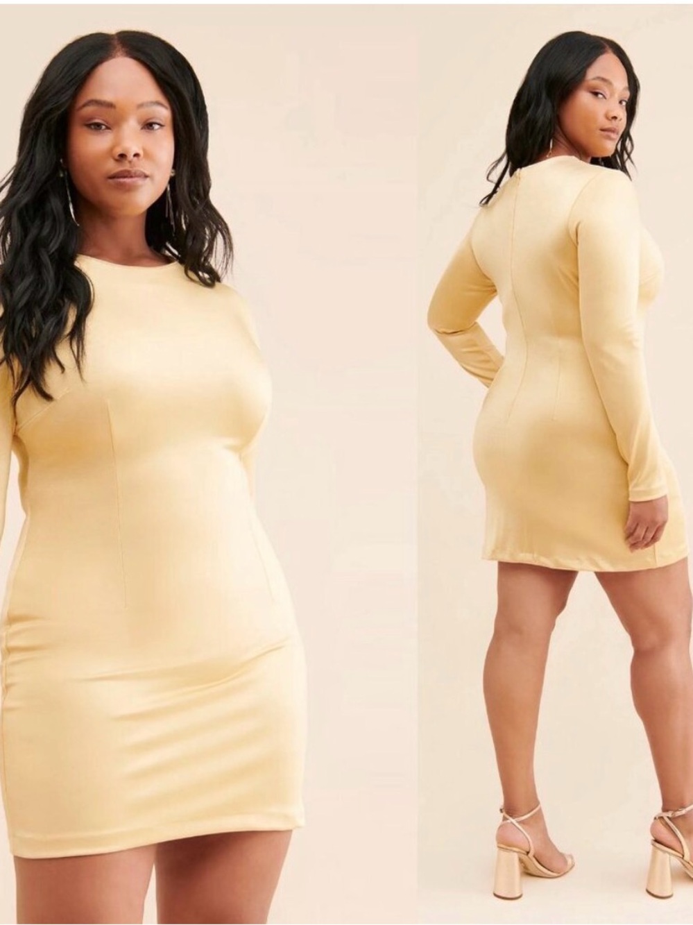 Fitted Long-Sleeve Bodycon Dress in Pale Yellow